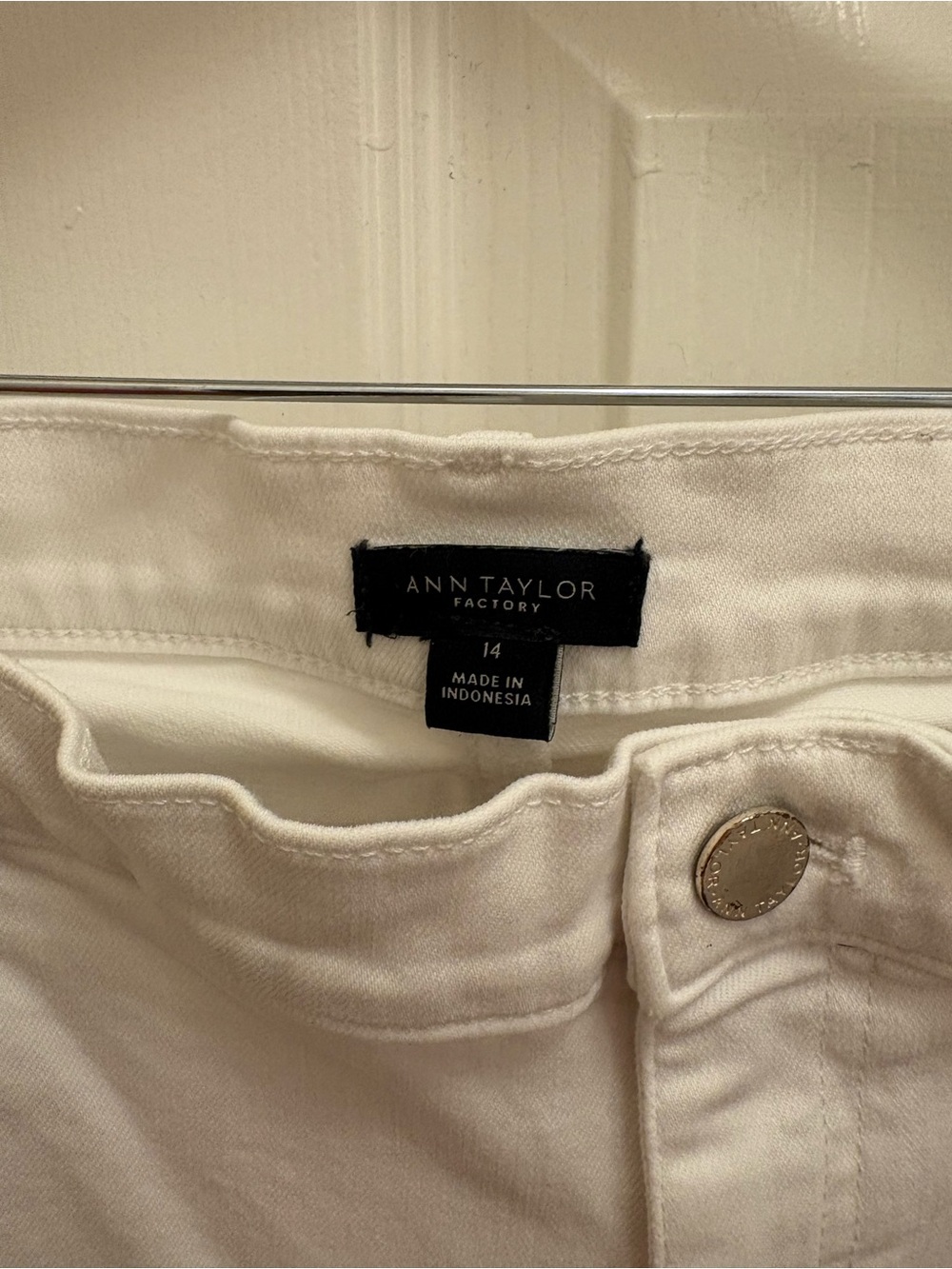 Ann Taylor Factory Cream High-Rise Jeans with Metal Button